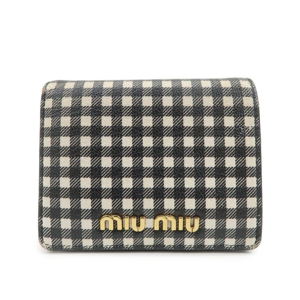 Miu Miu Plaid Leather Bi-fold Wallet Black